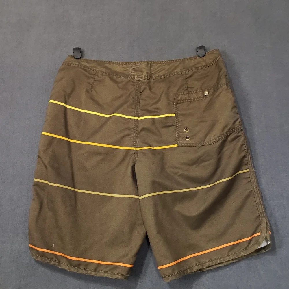 Old Navy Board Shorts Mens Large‎ Brown Striped Mesh Lined Swim Trunks SU07